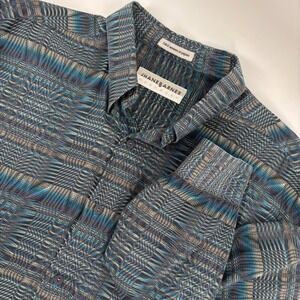 Jhane Barnes Button Down Men XL Blue Grey Excellent Japan Fabric Geometric Shirt